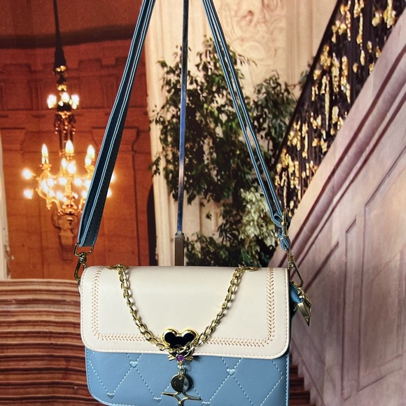 Blue and White Chain Strap Women's Crossbody Shoulder Bag, Adjustable Strap - Picture 6 of 10